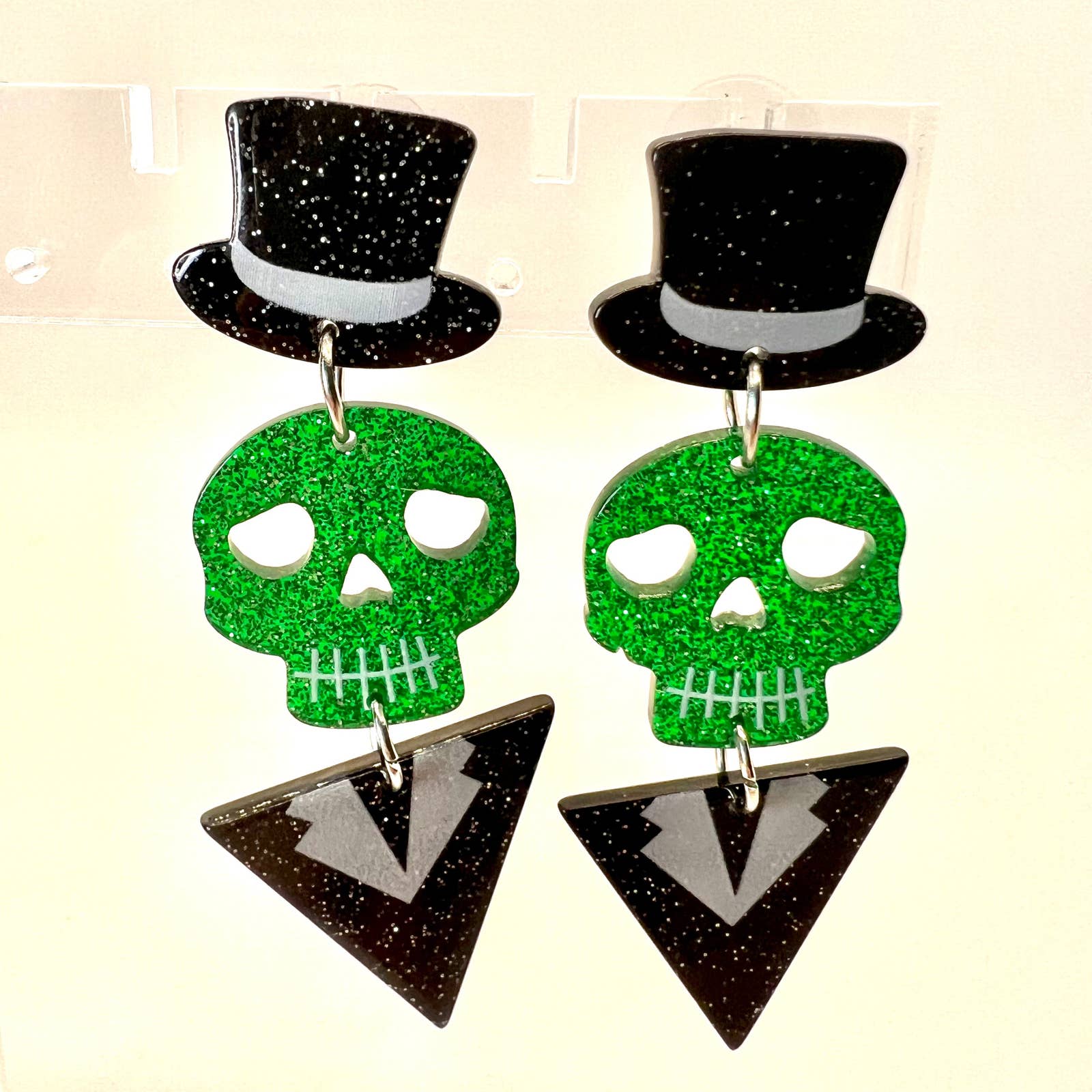 Tux Skeleton Earrings - Halloween Earrings - Skull Earrings - Glitter Earrings